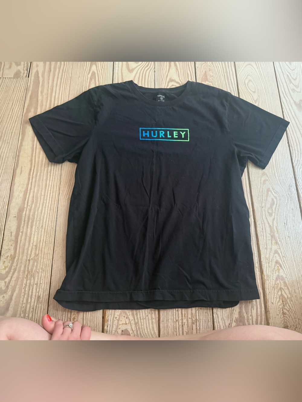 Hurley Black T-shirt M Blue Green Gradient Logo